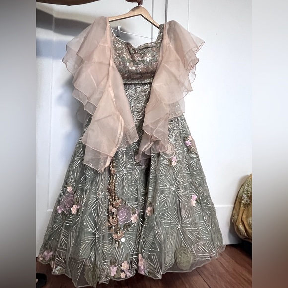 Pastel Green Elegant Lahenga - Picture 1 of 5